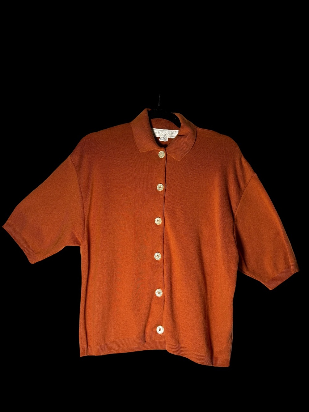 Chaval Short-Sleeve Button-Down Knit Shirt in Burnt Orange
